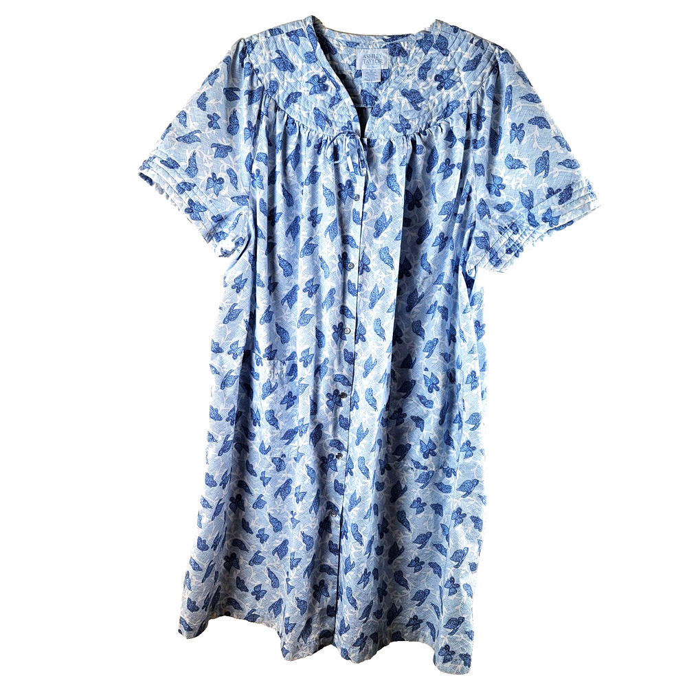 Ashley Taylor Sleepwear House Dress 3X blue butterfly Prairie Cottagecore
